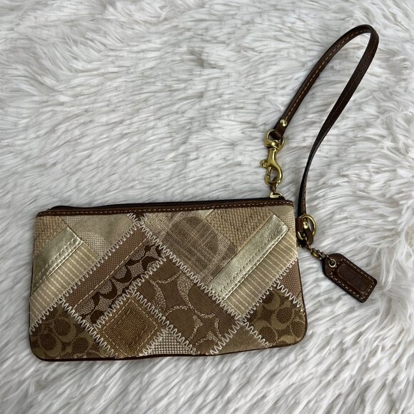 Coach Vintage Y2K Clutch Patchwork Brown Wristlet Bag - Picture 1 of 7